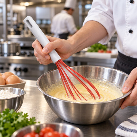 Batidor Mezclador Manual de Cocina Antiadherente en Silicona Rojo