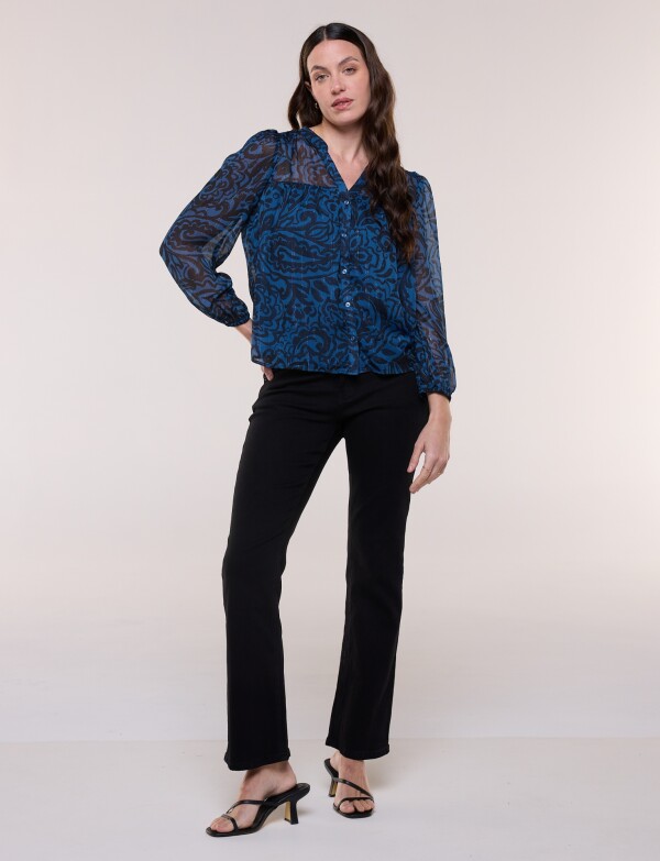 Blusa Lúrex Manga Larga Estampada NEGRO/AZUL