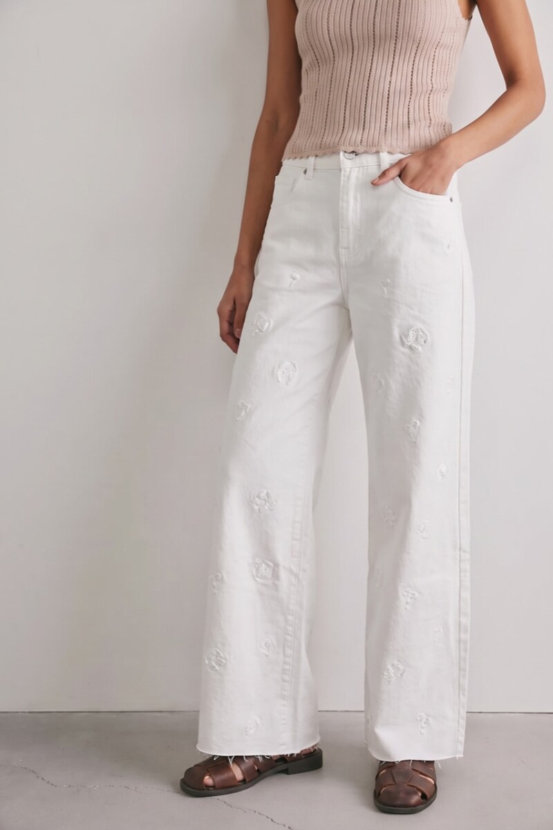 Jean Wide Leg Bordado Nácar