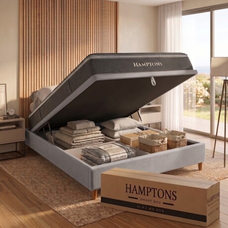 Sommier Queen HAMPTONS Hybrid Silver Smart Box Baúl Gris