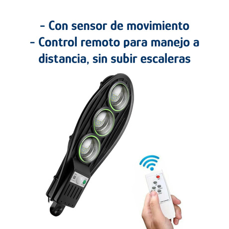 Foco Exterior Solar 3 Luces Led p/Pared Sensor Mov y Control Negro