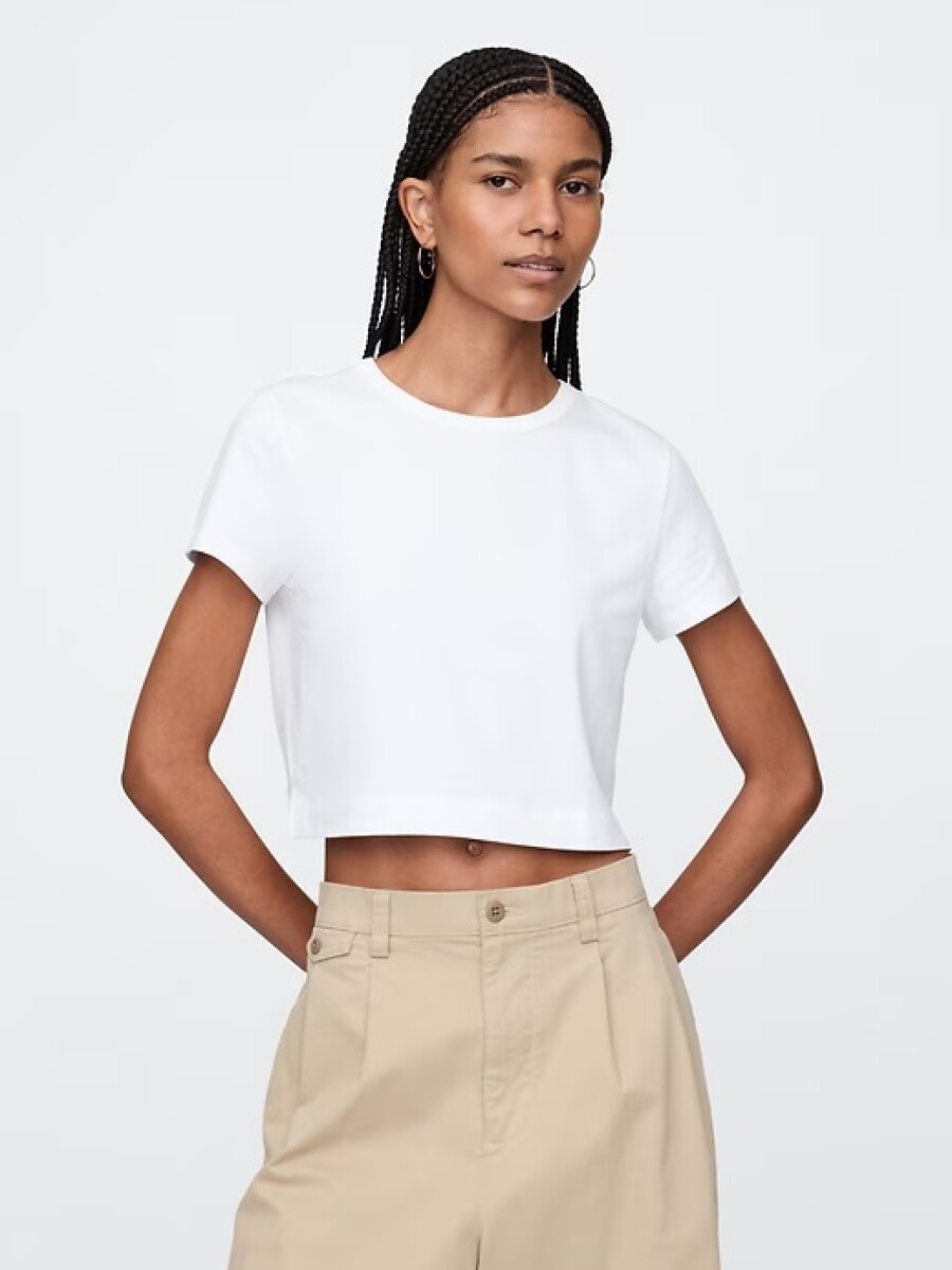 Remera Básica Crop Mujer - Optic White 