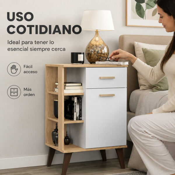 Aparador ComboHome Nórdico 54cm 2 Cajones Estantes Laterales Blanco 1