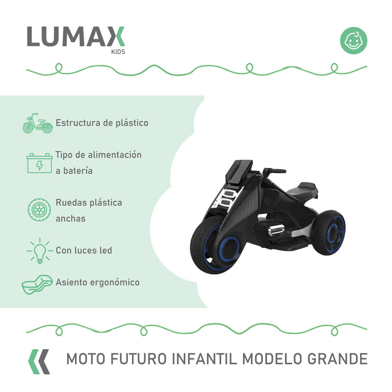 Moto futuro a batería infantil Lumax Grande con luces y musica Negro