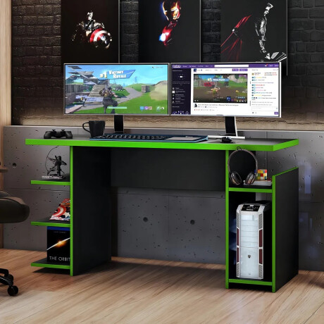 Escritorio gamer / tapa 25 mm / soporte para auriculares VERDE