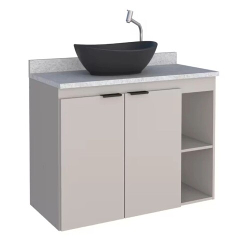 Mueble de baño suspendido Aster beige 80 cm mesada granito blanco sin bacha Mueble De Baño Suspendido Aster Beige 80 Cm Mesada Granito Blanco Sin Bacha