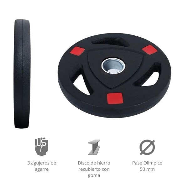 Disco 5 Kg Para Barra Olímpico Manijas 3 Agujeros Recubierto Disco 5 Kg Para Barra Olímpico Manijas 3 Agujeros Recubierto