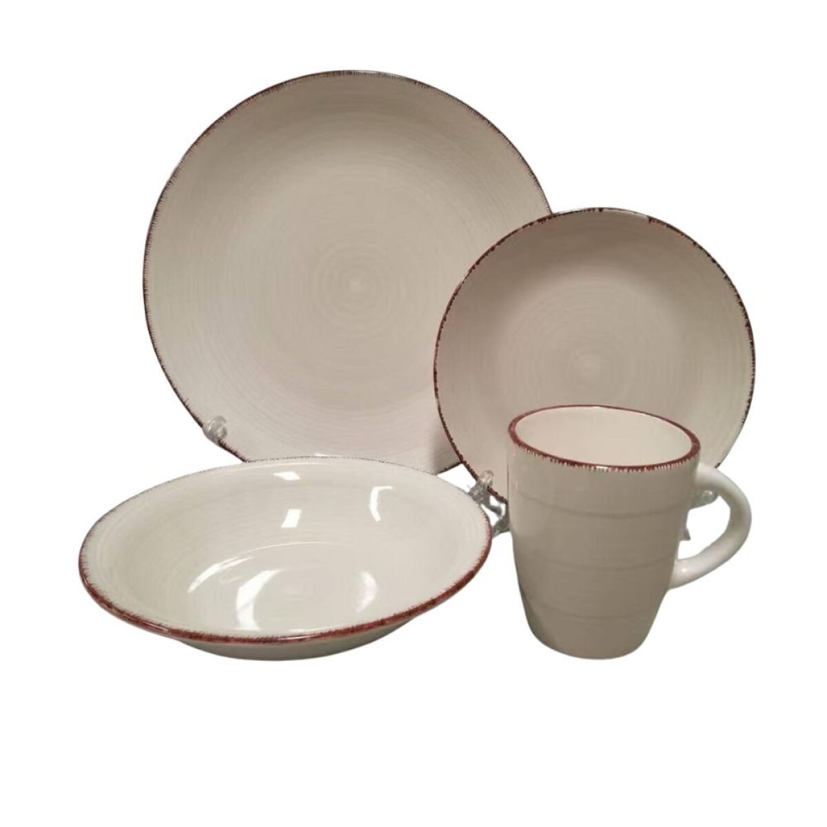 JUEGO VAJILLA 16PCS 27/20/20/385ML BEIGE C/BORDE 