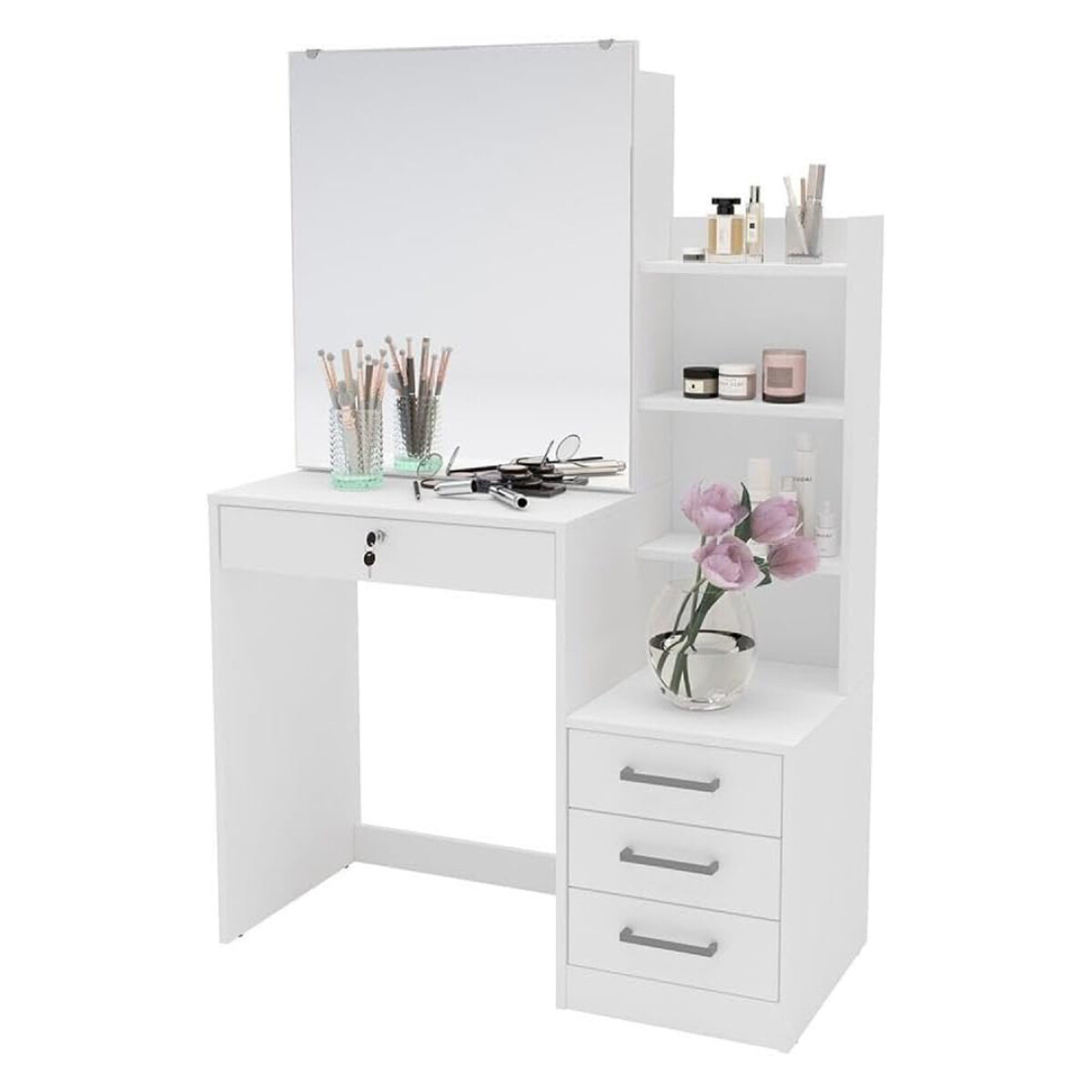 TOCADOR CON ESPEJO HELENA. CON ESPEJO CORREDIZO - BLANCO 