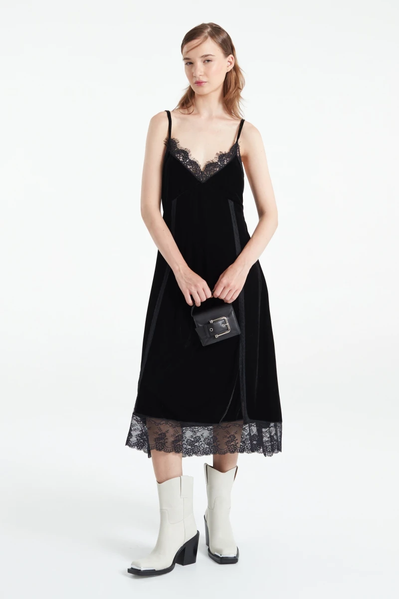 VESTIDO LARGO TERCIOPELO Y ENC Negro