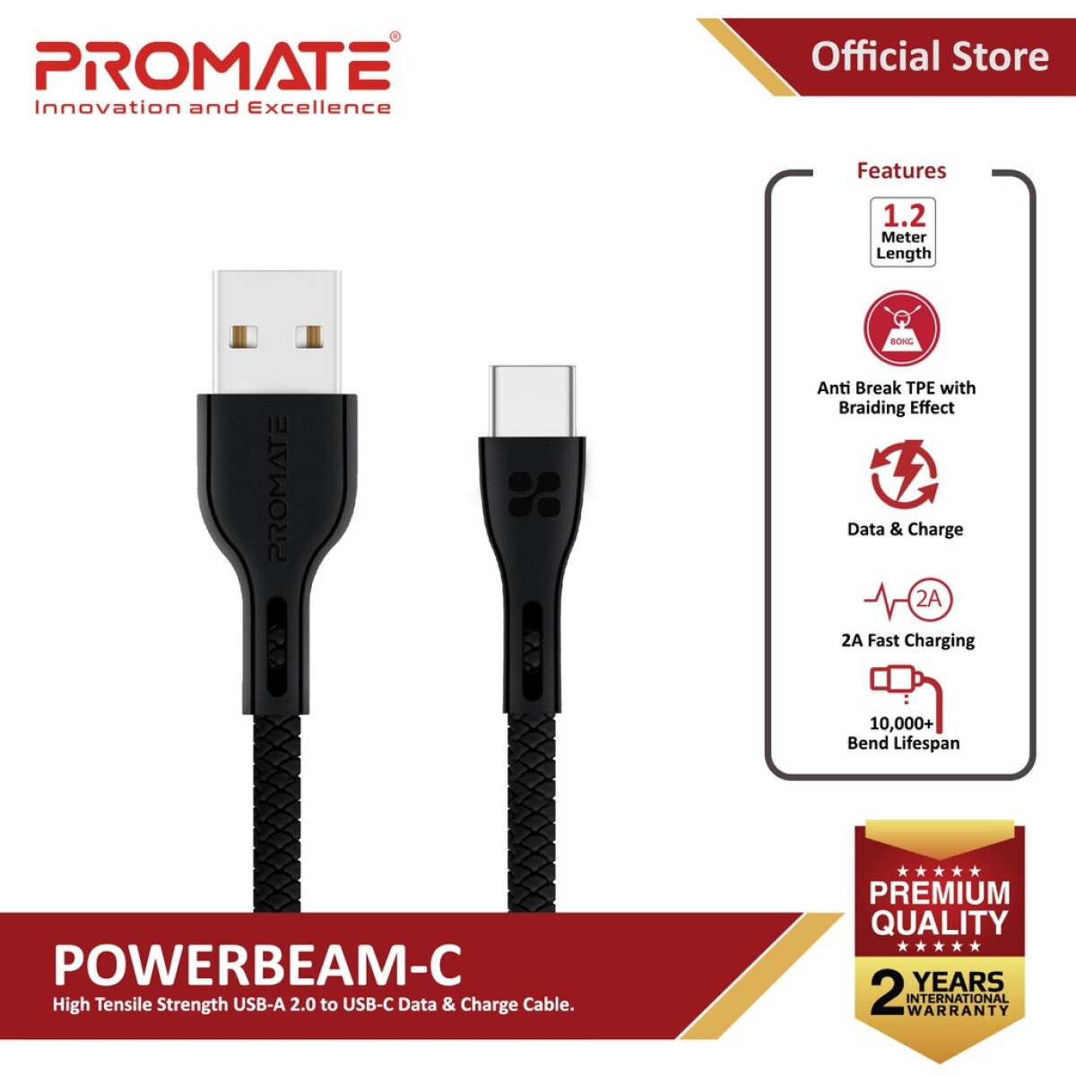 Cable Promate Usb-a A Usb-c 1,2 Mts 