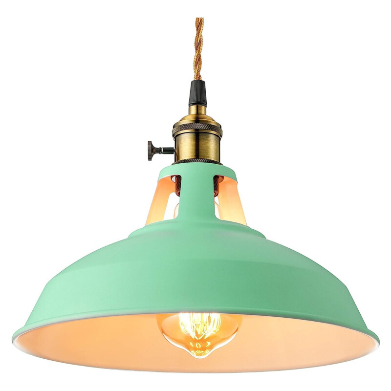 Lampara Colgante De Techo Metal Nordica Blanco Negro Luz Verde