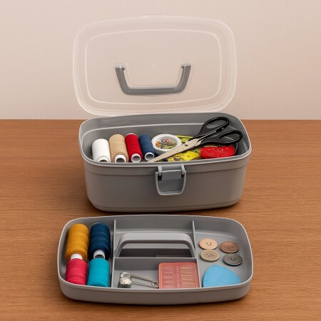 CAJA ORGANIZADORA CON BANDEJA 35X24X22CM MULTICOLOR