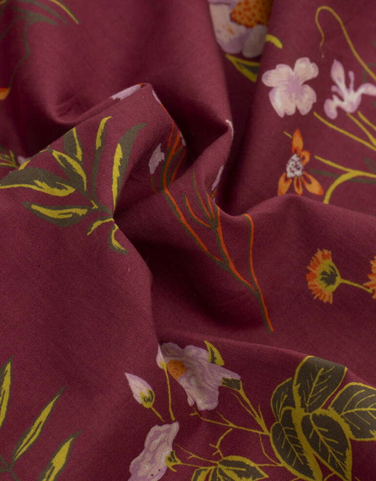 Pañuelos Raso Algodón Flores Pañuelo De Material Reciclado - Rojo Burdeaux