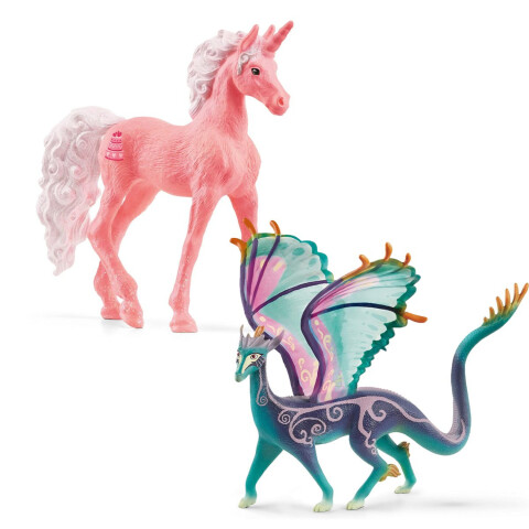Schleich Figuras Set Juguete Unicornio Dragon Niños Infantil Modelo Dragon y Unicornio Rosa