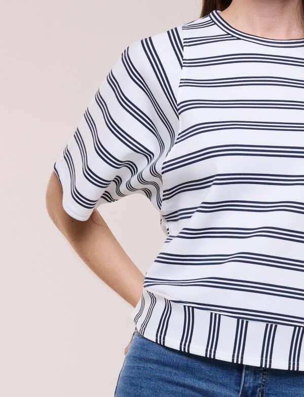 Remera Dolman Rayas BLANCO/AZUL