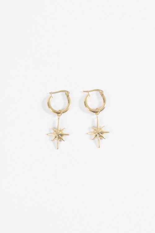 Aros acero con dije estrella dorado