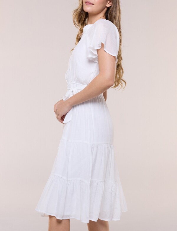 Vestido Con Lazo & Detalle Pun BLANCO