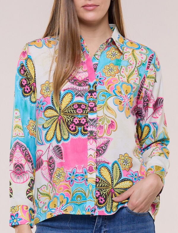 Camisa Gasa Print MULTI/FUCSIA