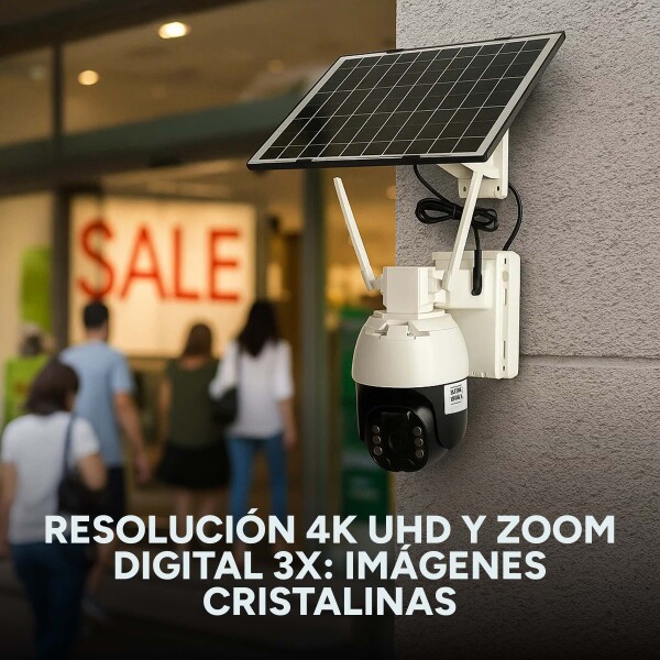 Cámara Seguridad Sola WiFi 4K Exterior Visión Nocturna Color Blanco Negro