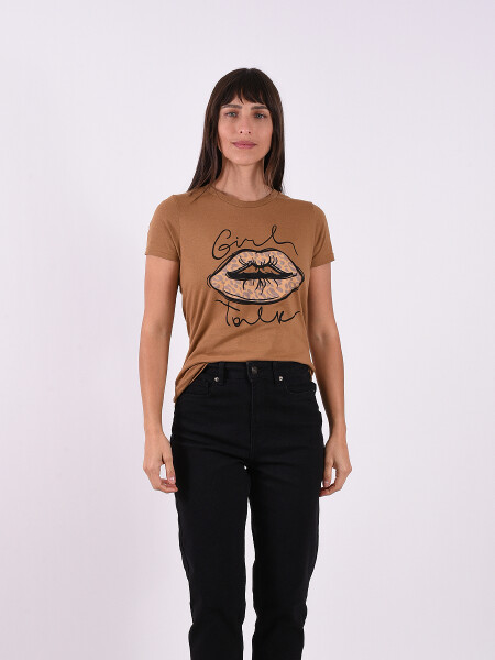 REMERA GIRL TALK MARRON