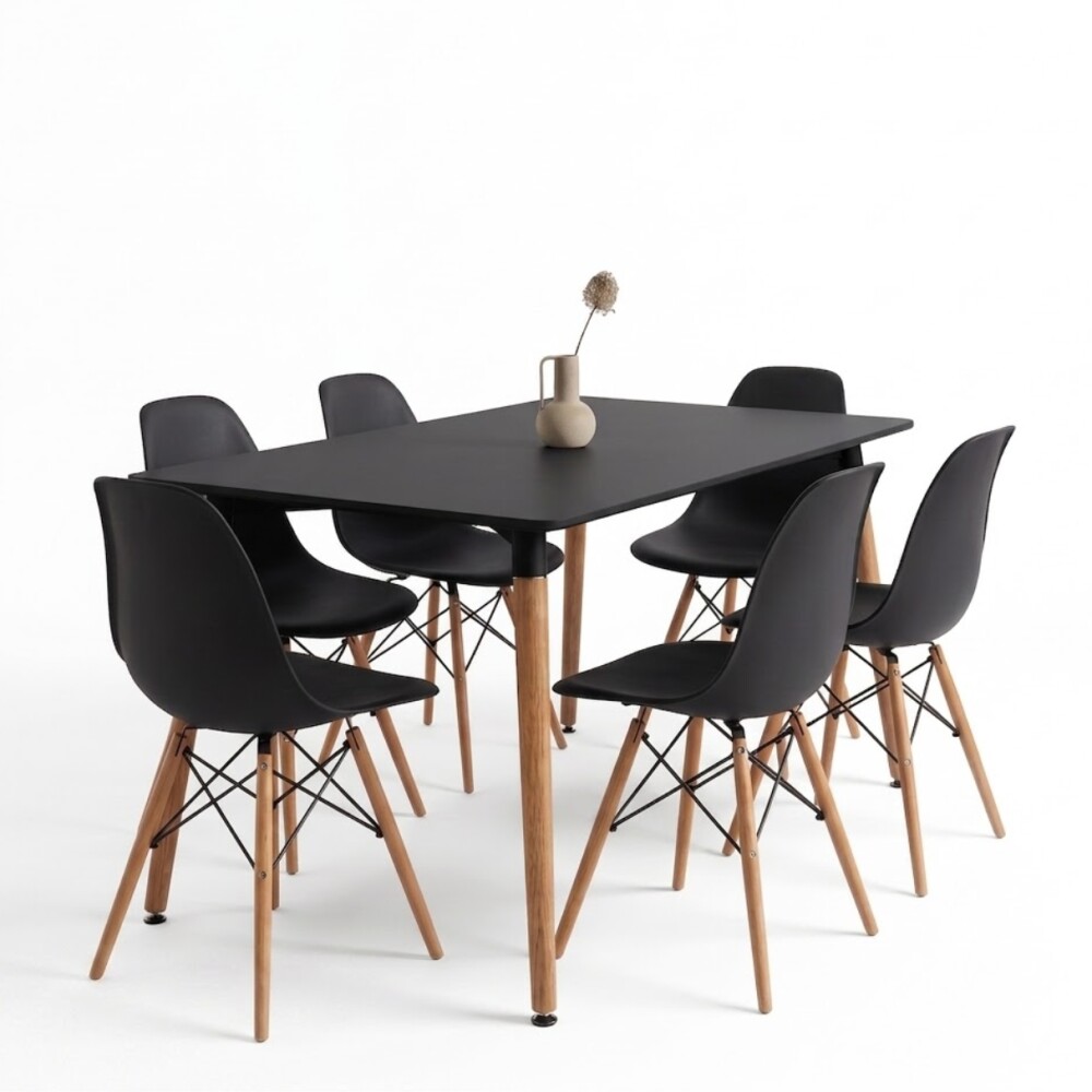 Juego de comedor 6 sillas Eames 120 Negro