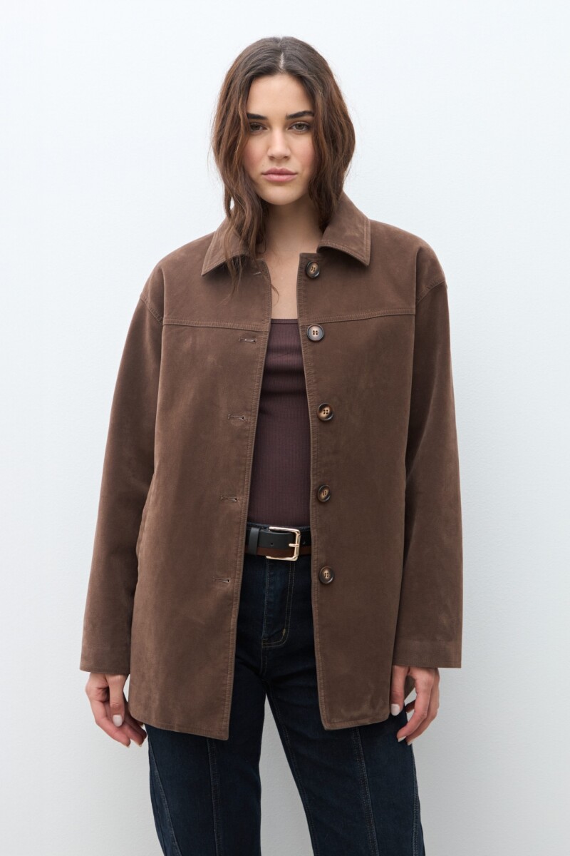 Chaqueta simil gamuza chocolate