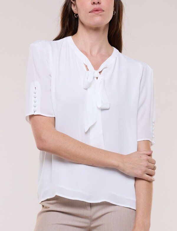 Blusa Lazo Con Mangas Abotonadas BLANCO