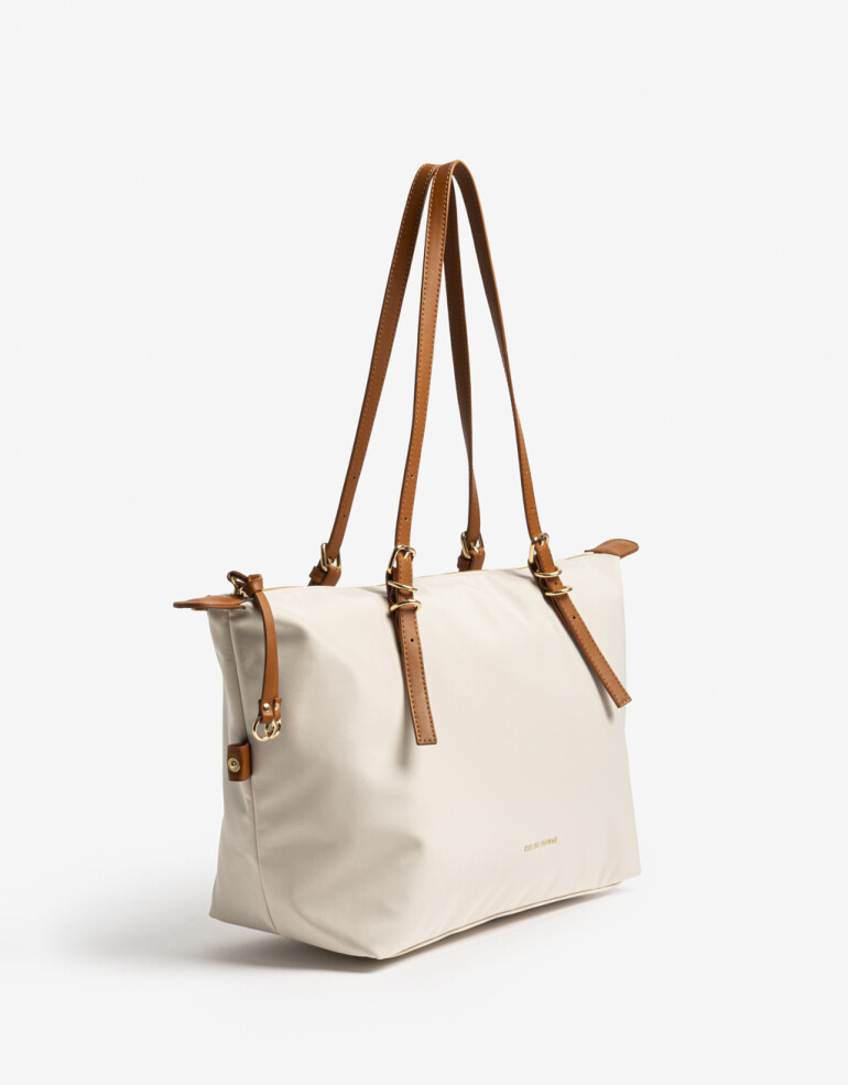 Shopper Shopper Con Doble Asa De Hombro Regulable. - Blanco Crema