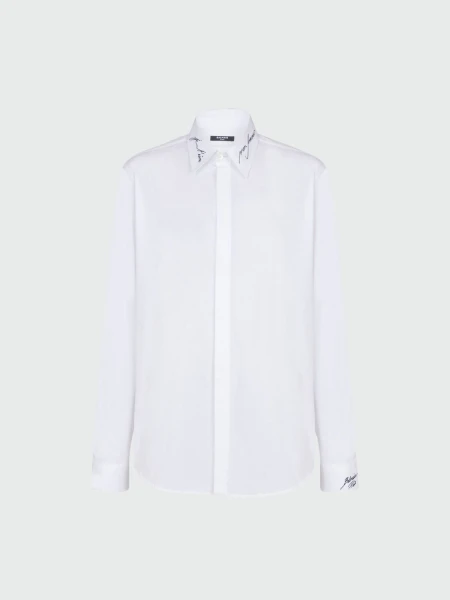 Balmain - Camisa de popelina con cuello bordado Blanco