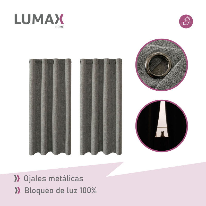 Cortina 100% Blackout 2 Paños Lumax Textura Lino 140x220cm Gris