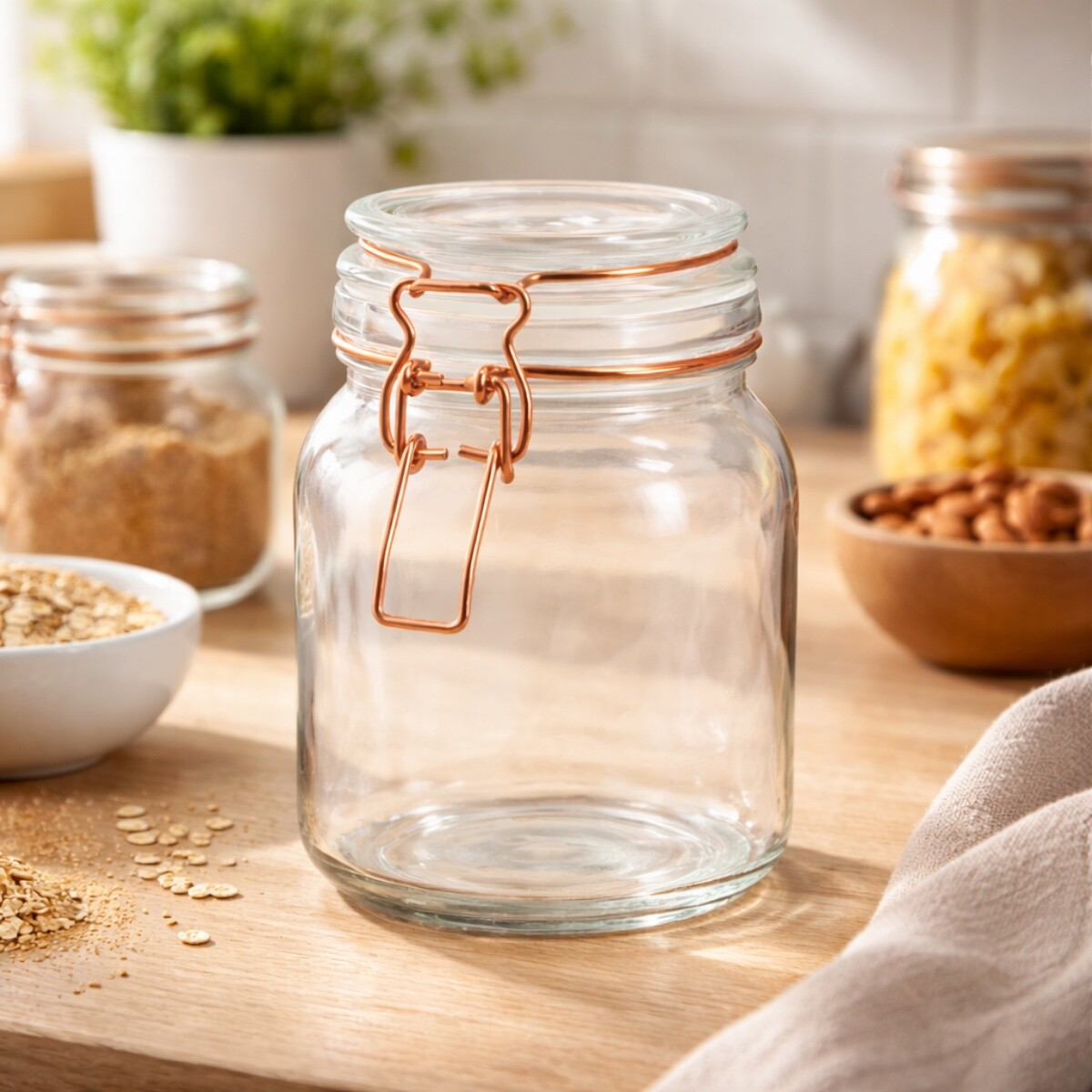 Recipiente vidrio 1 lt tapa broche cobre - TRANSPARENTE 