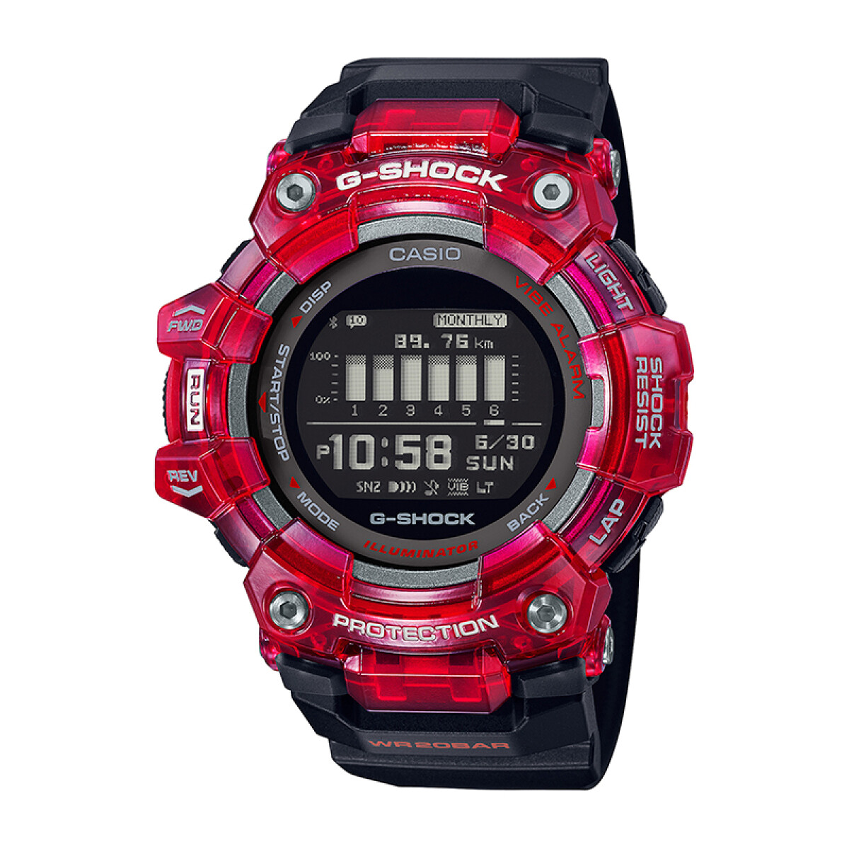Reloj G-Shock deportivo con banda de resina - negro y rojo 