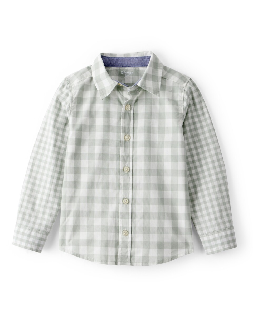 Camisa de algodón, manga larga, verde, diseño a cuadros 