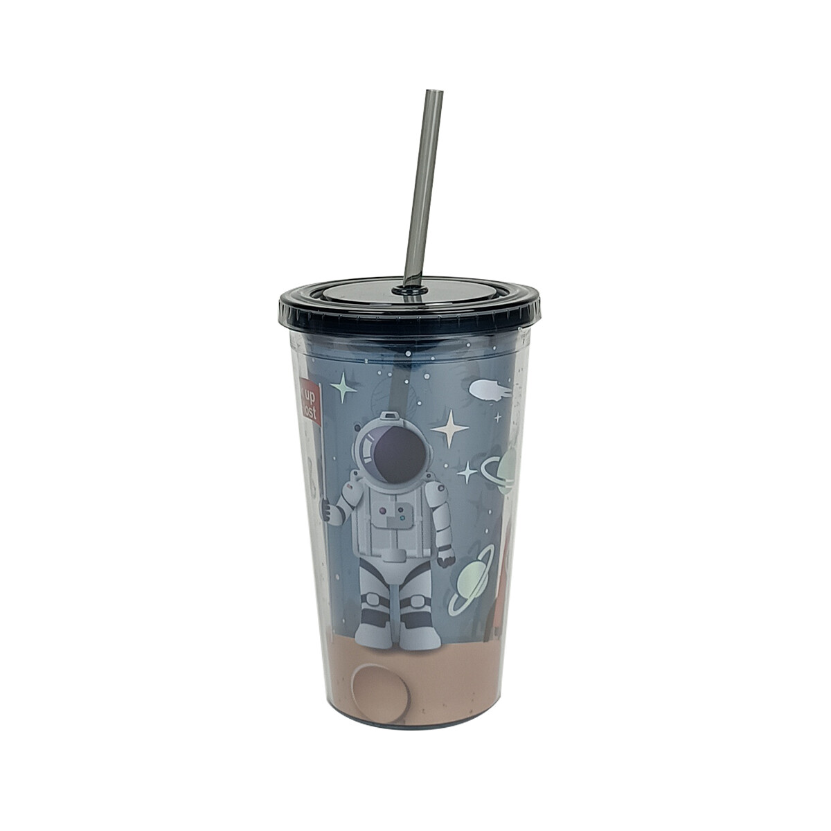 Vaso Infantil Con Sorbito Y Tapa Astronauta - Negro 