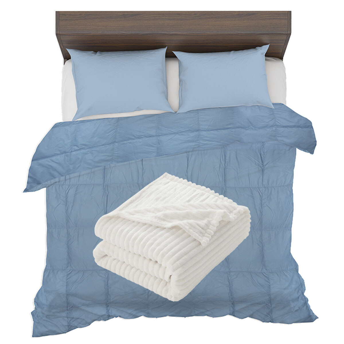 Set Invierno Acolchado Plumas King + Manta Frazada Polar - índigo 