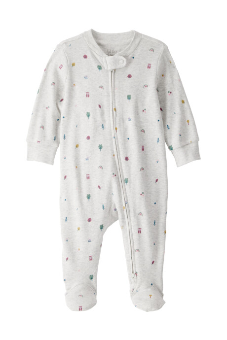 Pijama una pieza de algodón orgánico, con pie, estampado Sin color