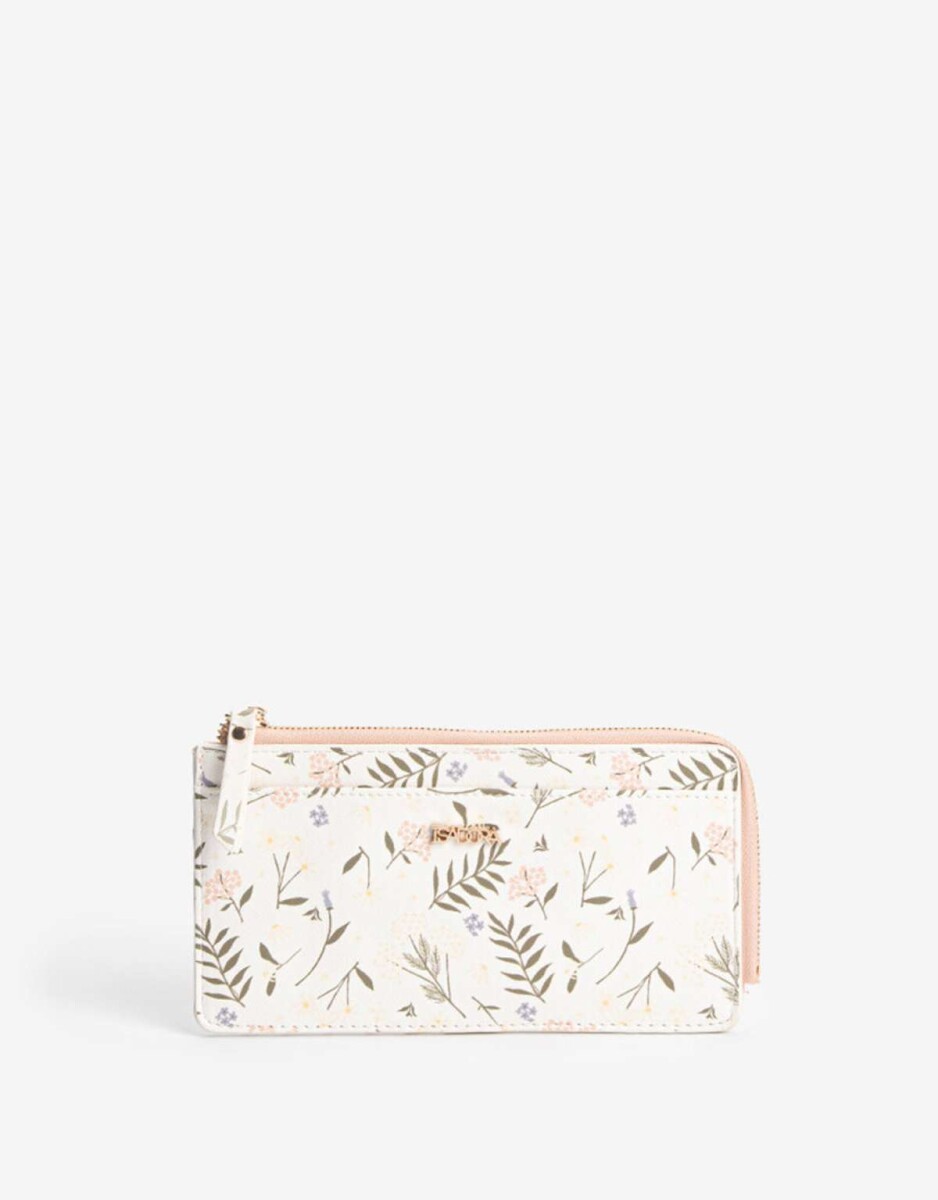 Billetera Fichero Rectangular Con Cierre - Estampado flores 