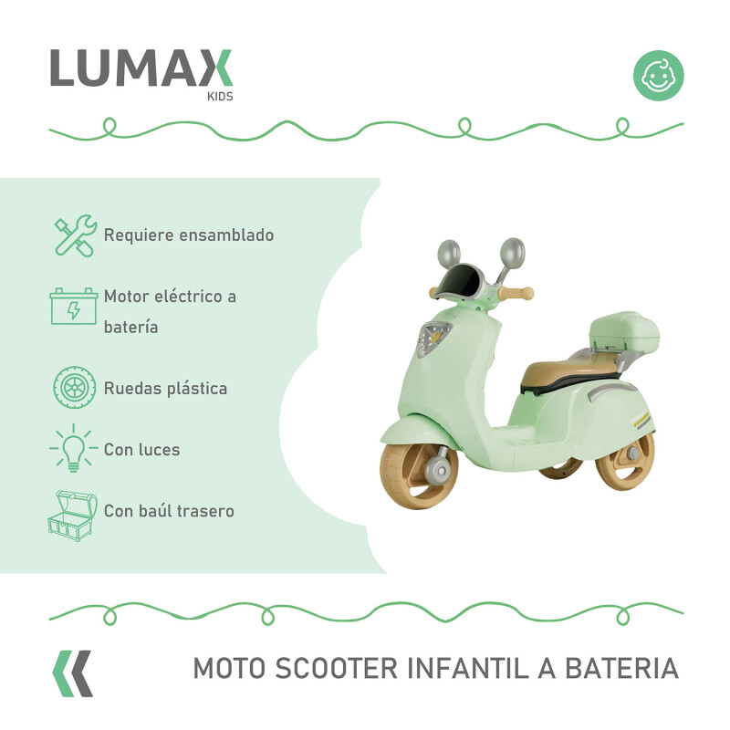Moto Scooter a Batería Lumax Infantil Scooby Verde