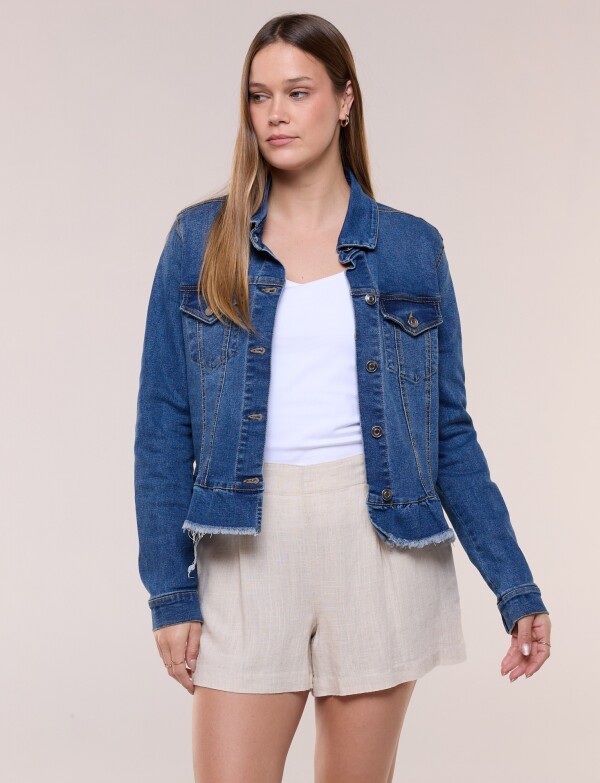Camperita Jean Peplum Fruncido Y Ruedo Desflecado JEAN