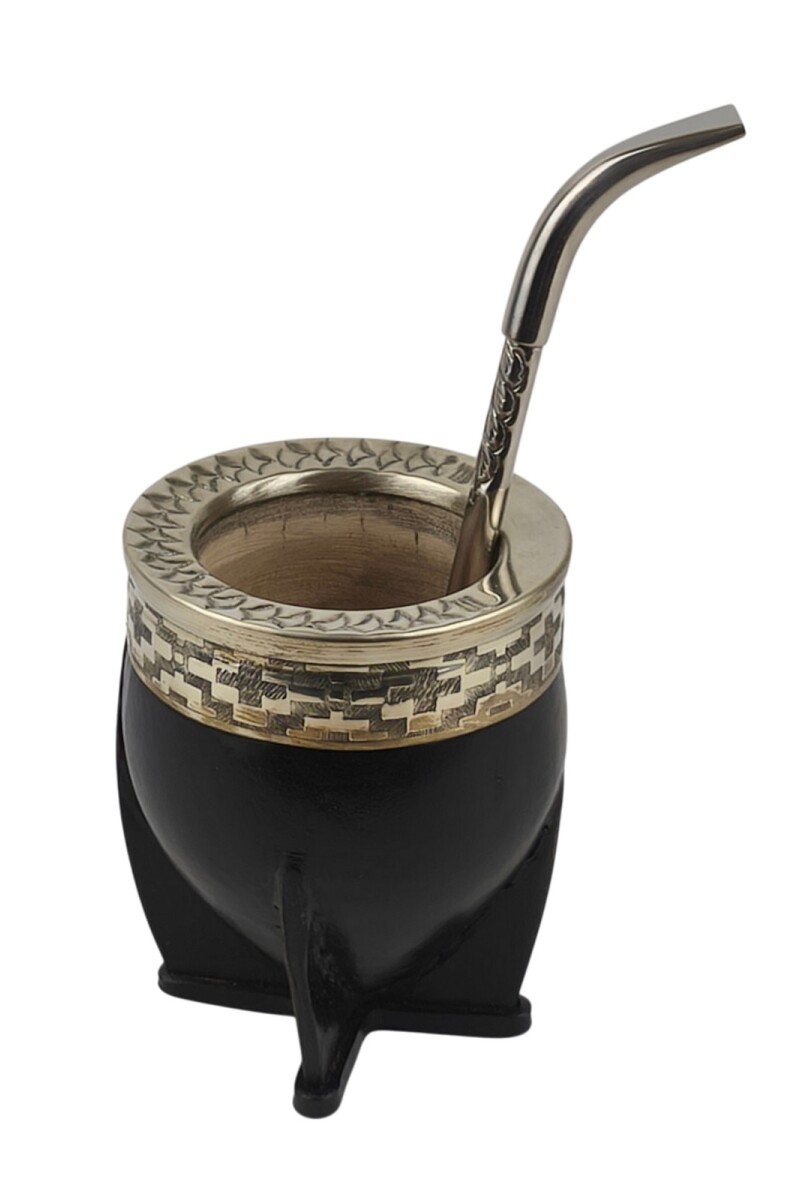 Set de matera + mate imperial de alpaca + bombilla de alpaca Negro grabado