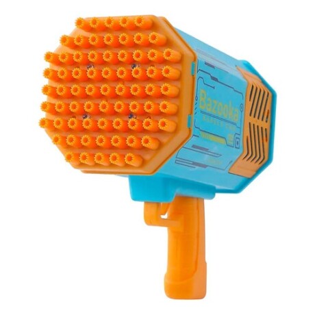 Pistola Bazooka de burbujas con luz LED + accesorios Celeste