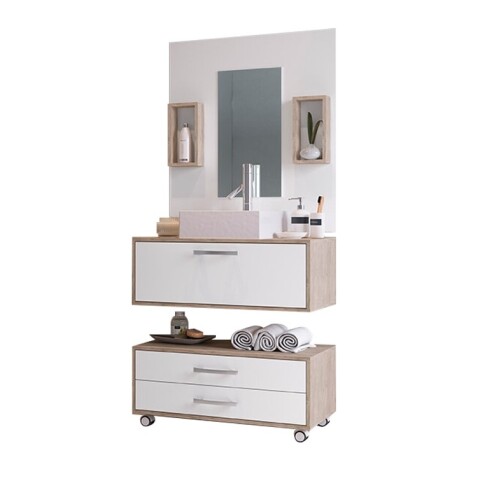 Mueble Baño Class De 80cm Pileta+espejo Premium Nogal/Blanco Mueble Baño Class De 80cm Pileta+espejo Premium Nogal/blanco