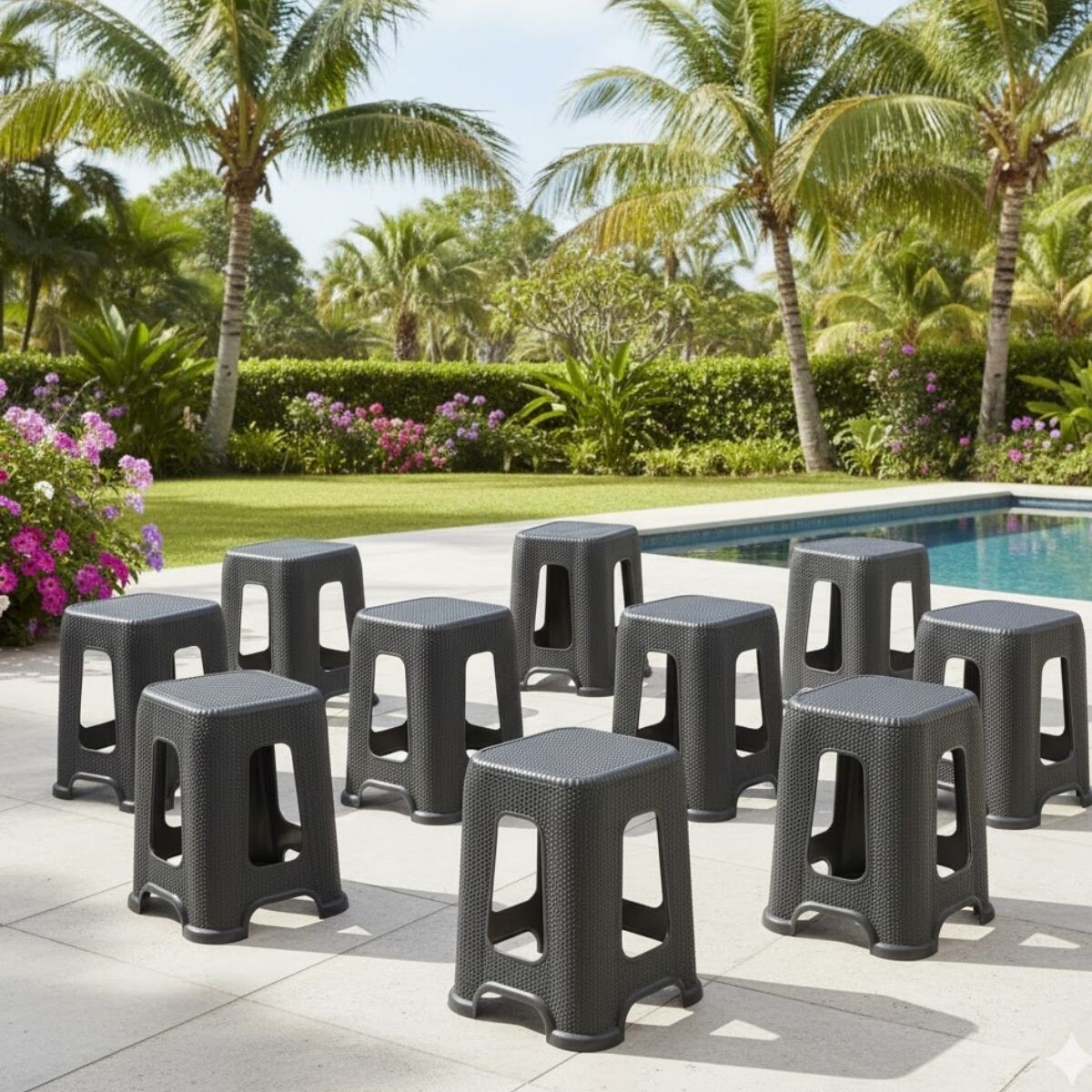 Set x10 Banquetas simil ratán - GRIS OSCURO 