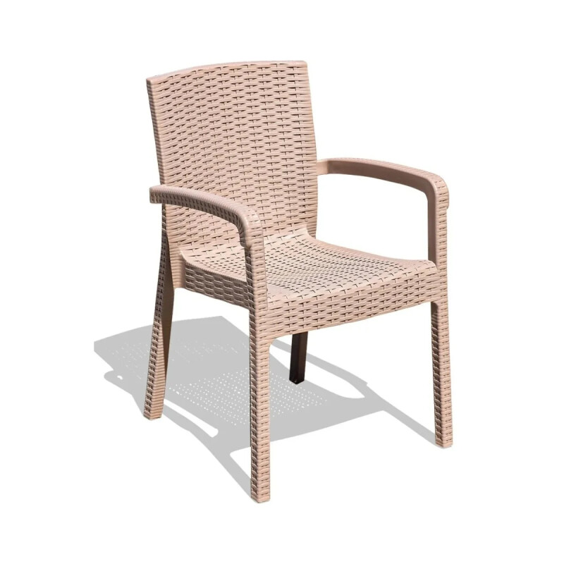 Juego de jardín 4 sillas con apoya brazo + mesa simil ratán 90x90cm BEIGE