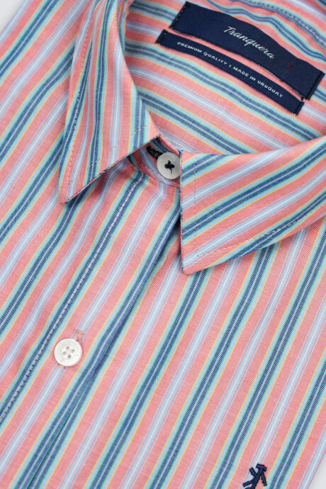 Camisa Dama Emi Raya Coral con Celeste