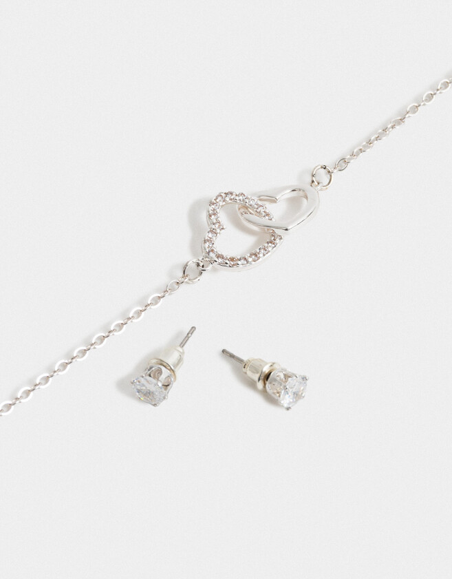 Bijouterie Set Con cubic zirconia Set De Aros Y Cadena Bañado En Plata - Plateado