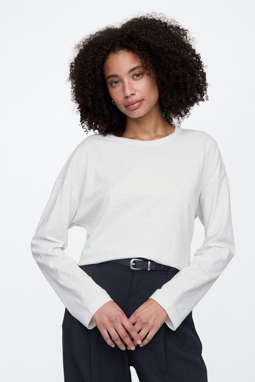 Remera Manga Larga Mujer Light Heather Grey