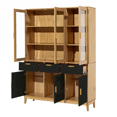 CRISTALERO 6 PUERTAS 3 CAJONES APARADOR MODULAR EN MADERA MACIZA NEGRO