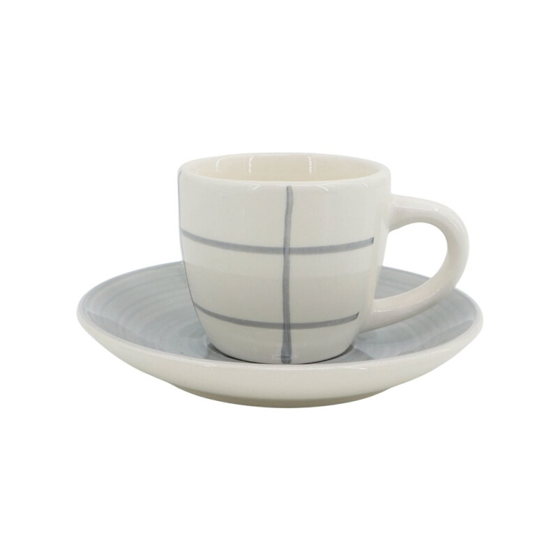 Taza de Café con Plato de Cerámica Beige Cuadrillé- Por Unidad Taza de Café con Plato de Cerámica Beige Cuadrillé- Por Unidad